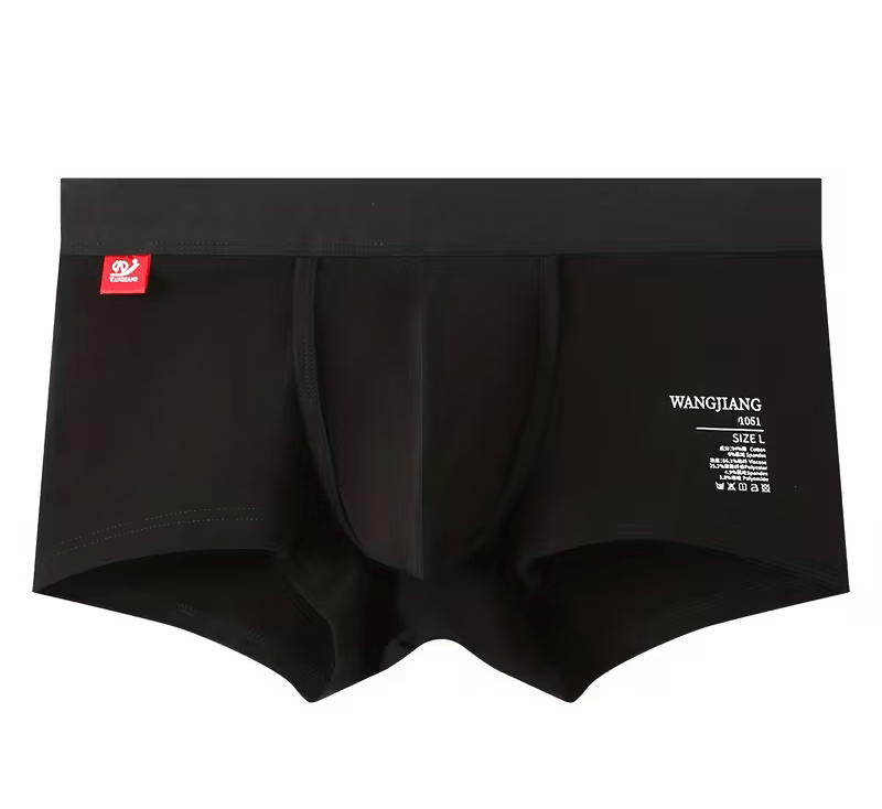 Black men's underwear with brand logo on a white background