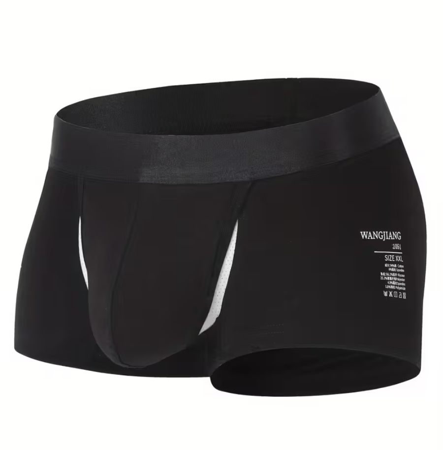 Black men's underwear with brand logo on a white background