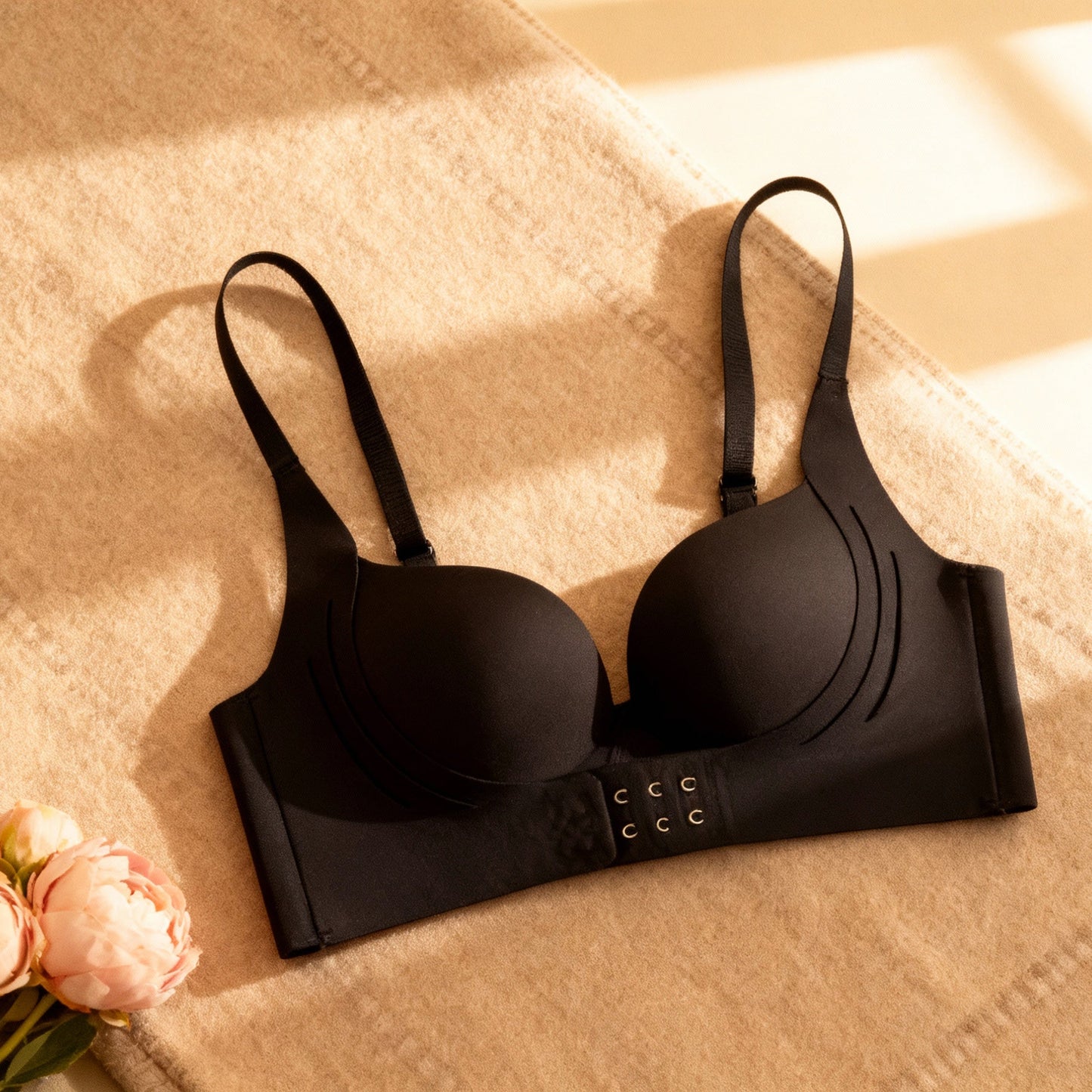 Lifestyle photoshoot of black Barely There Bra