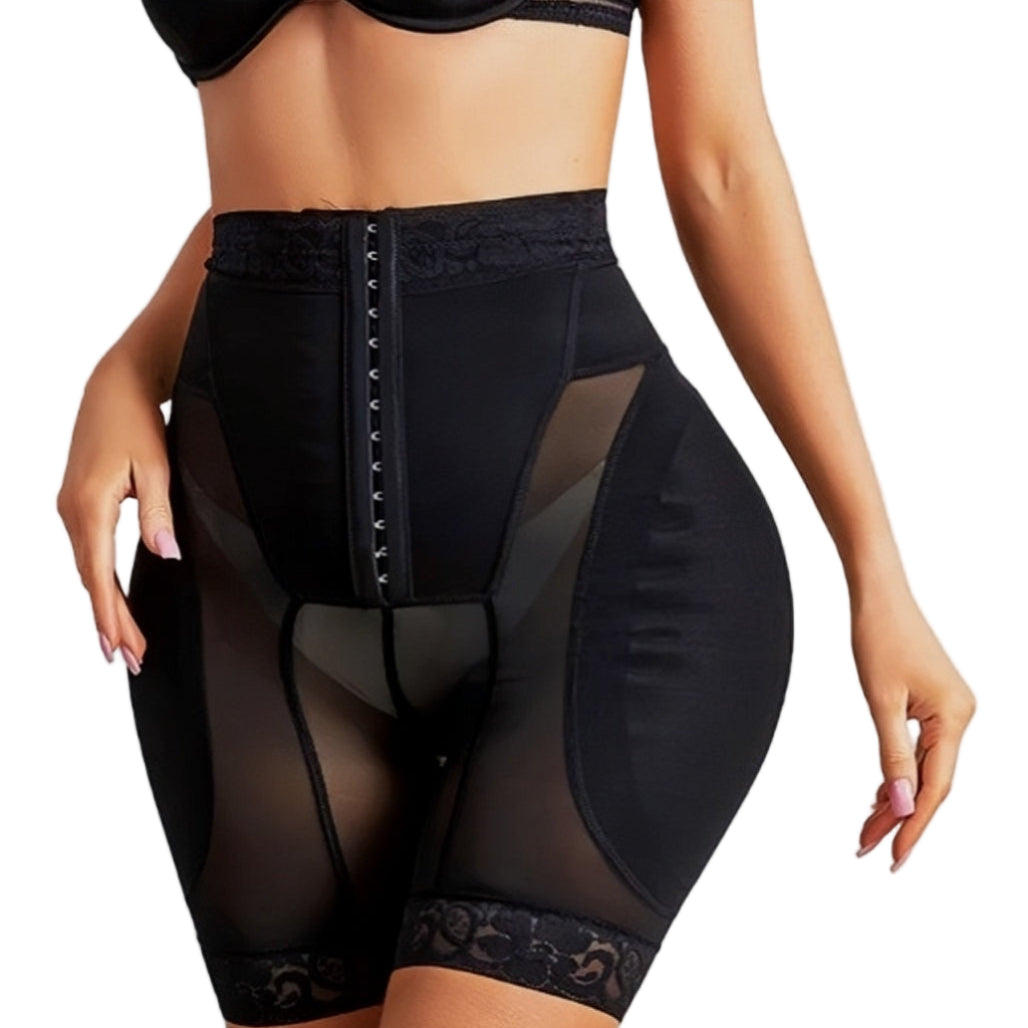 Black Hip Sculptor shapewear with mesh panels on a white background