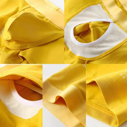 Collage of a yellow garment with close-up details on a white background